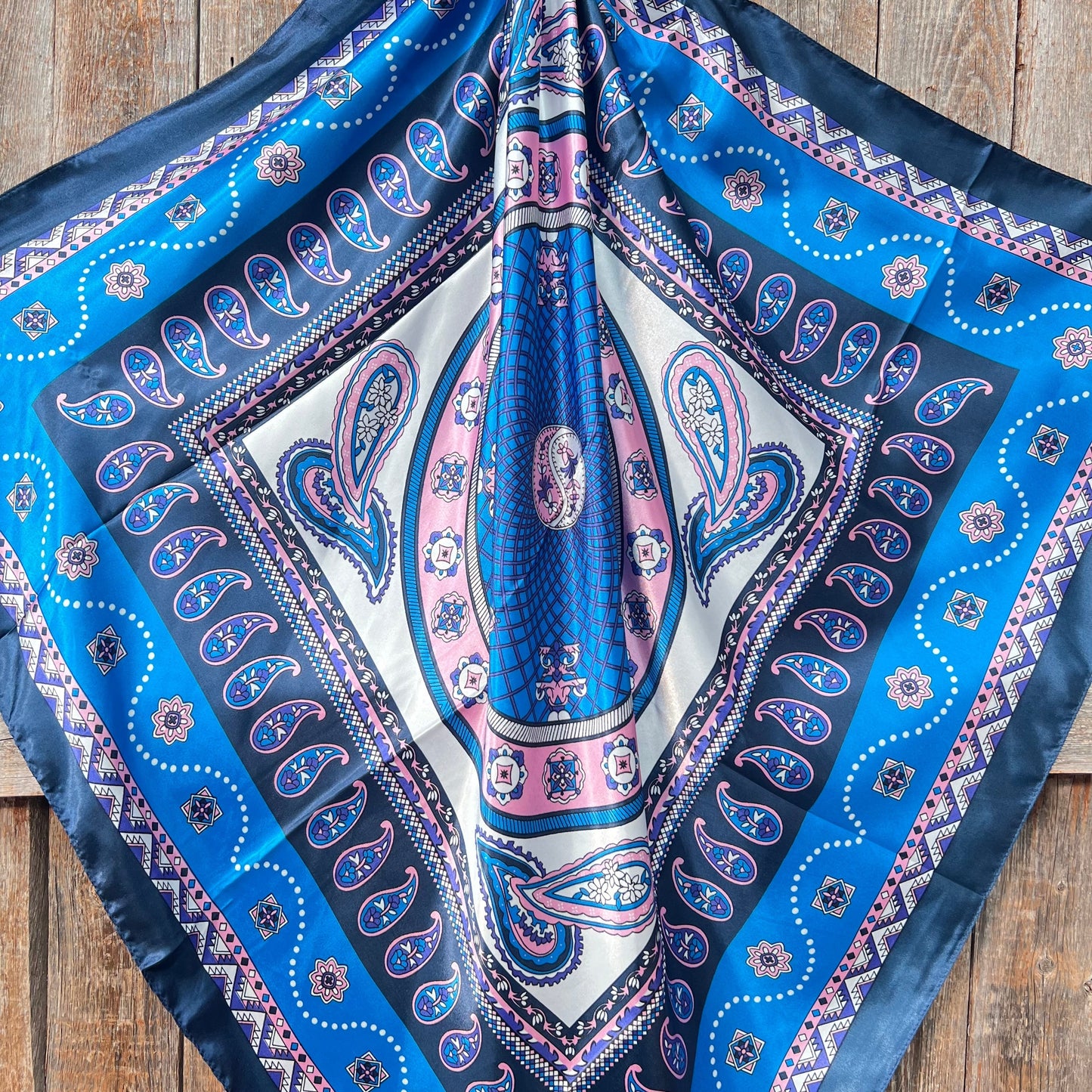 35X35"  Blue/Pink/Purple Paisley Wild Rag / Scarf WR3406