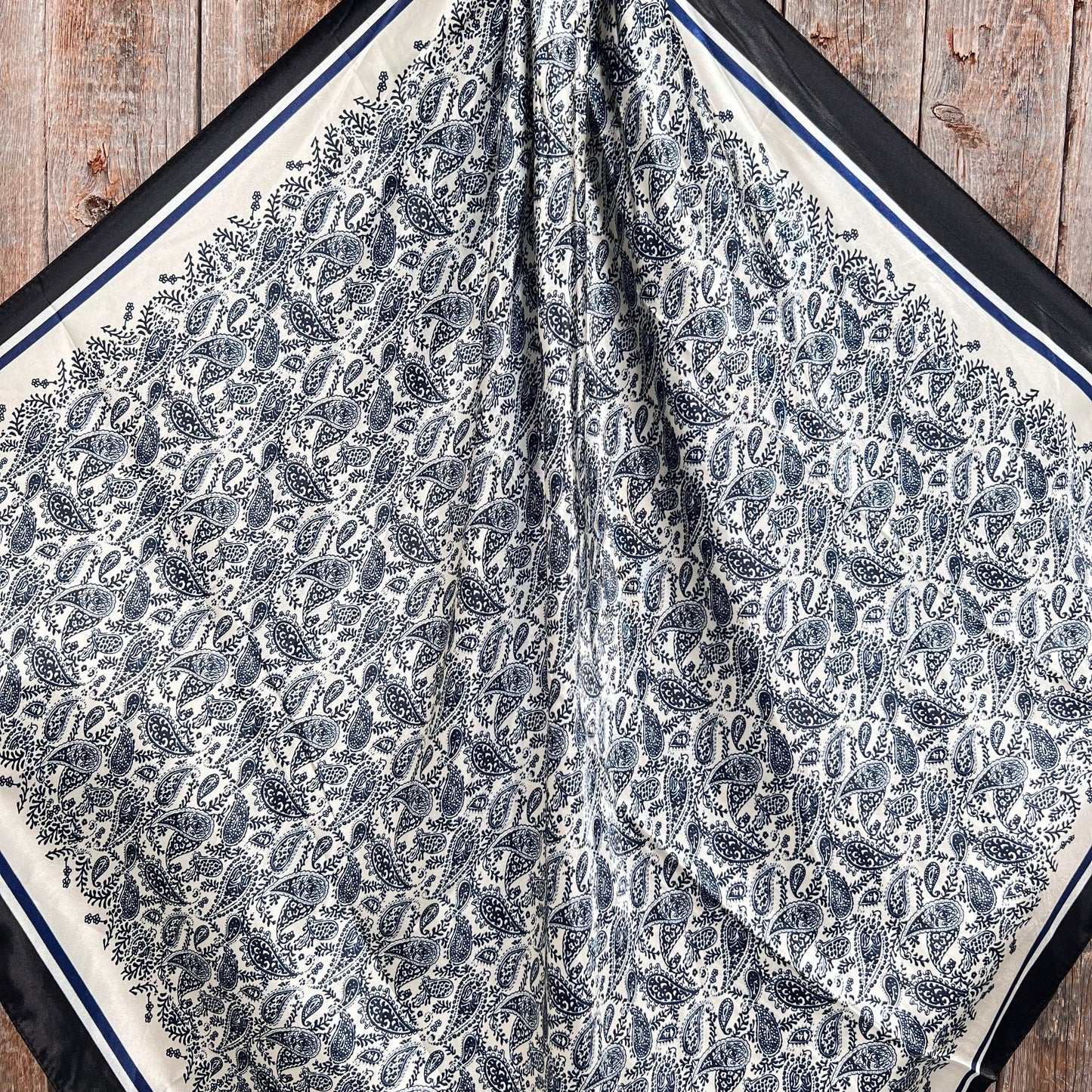 35X35"  Blue and Cream Paisley Wild Rag / Scarf WR3408