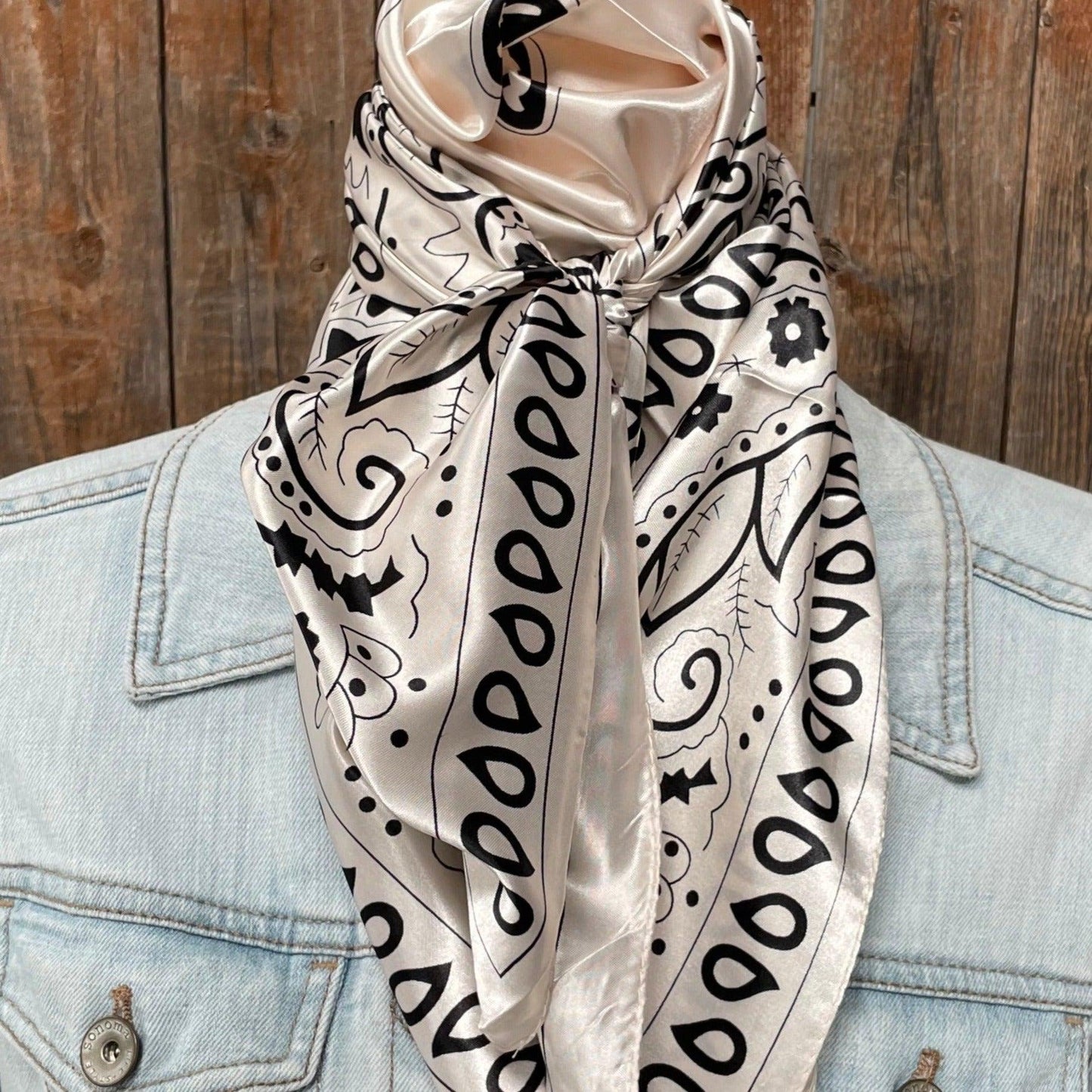 35X35"  Cream & Black Paisley Wild Rag / Scarf WR3412
