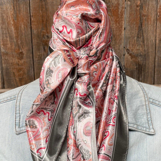 35X35"  Pink & Grey Paisley Wild Rag / Scarf WR3416