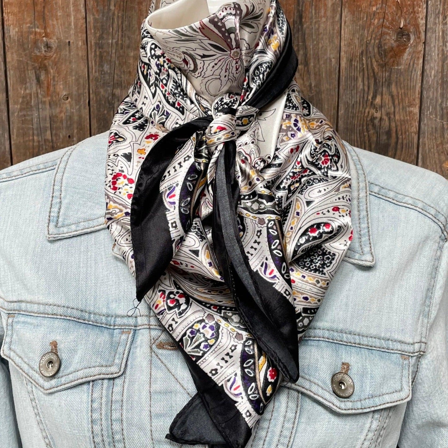 35X35"  Black Floral Wild Rag / Scarf WR3420