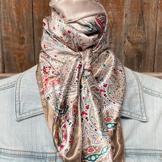 35X35"  Tan Floral Wild Rag / Scarf WR3421
