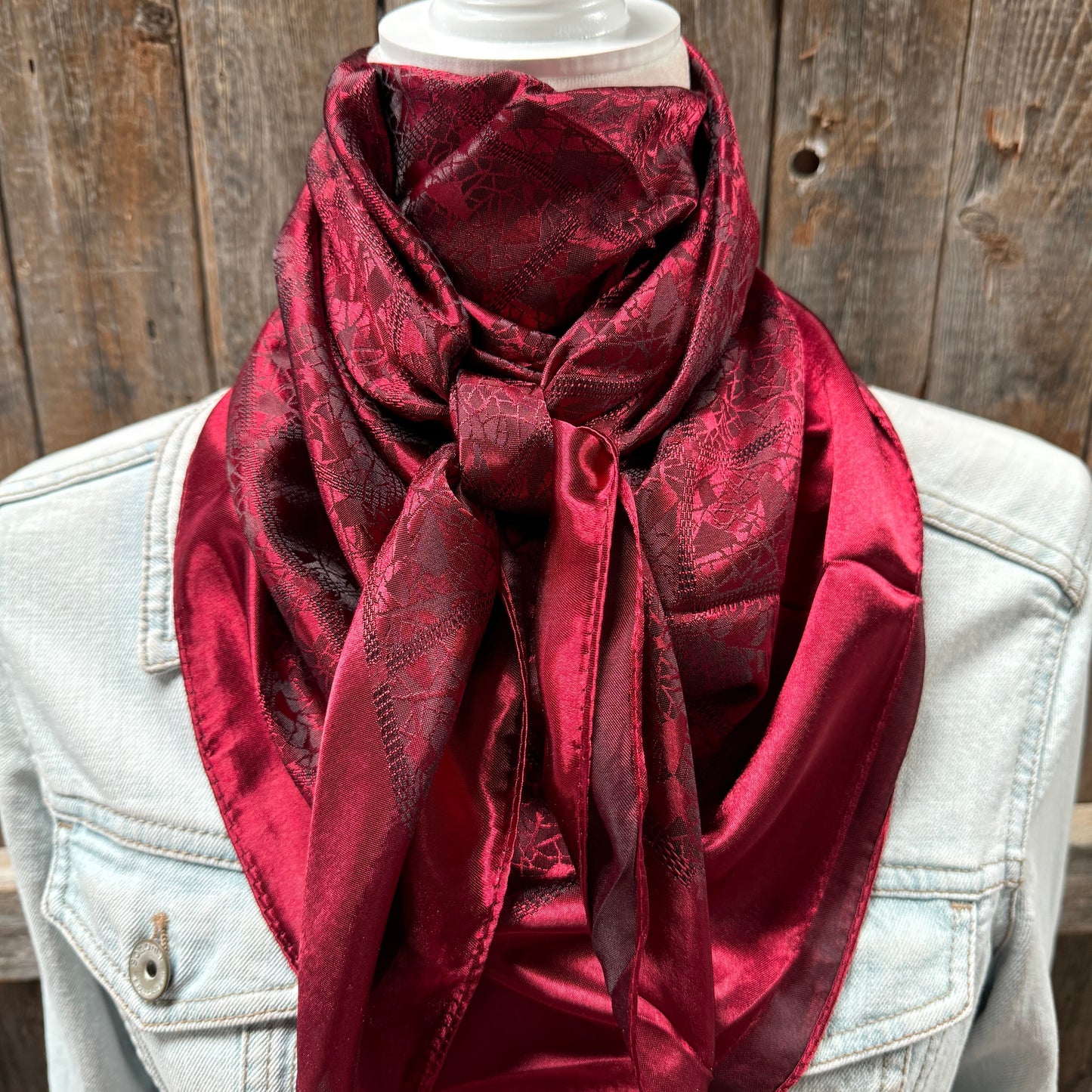 35X35" Burgundy Jacquard Wild Rag / Scarf WR4046