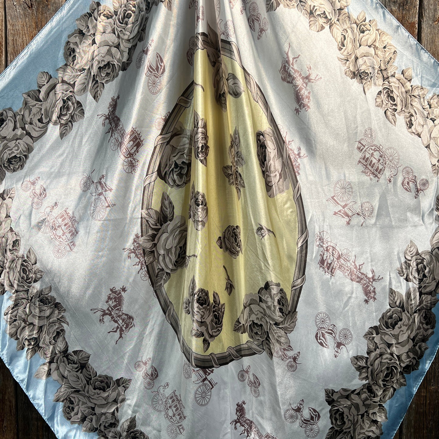 35X35" Pale Blue & Cream Floral Wild Rag / Scarf - Antique Aqua & Clear Slide WRC590A