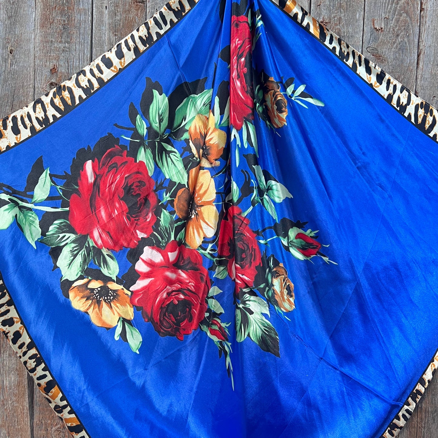 35X35" Royal Blue Leopard Print Wild Rag / Scarf - W132L Slide WRC701B