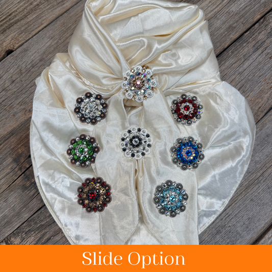 35X35" Solid Cream Wild Rag / Scarf WRS11 - Crystal Concho Wild Rag Slides - Assorted