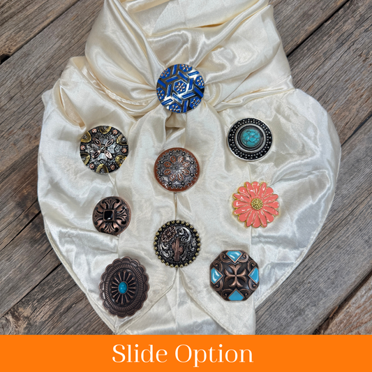 35X35" Solid Cream Wild Rag / Scarf WRS11 - Western Concho Wild Rag Slides - Assorted