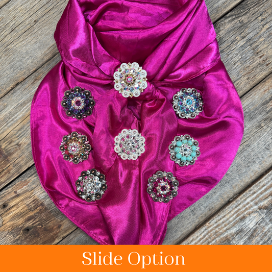35X35" Solid Fuchsia Wild Rag / Scarf WRS12 - Crystal Concho Wild Rag Slides - Assorted