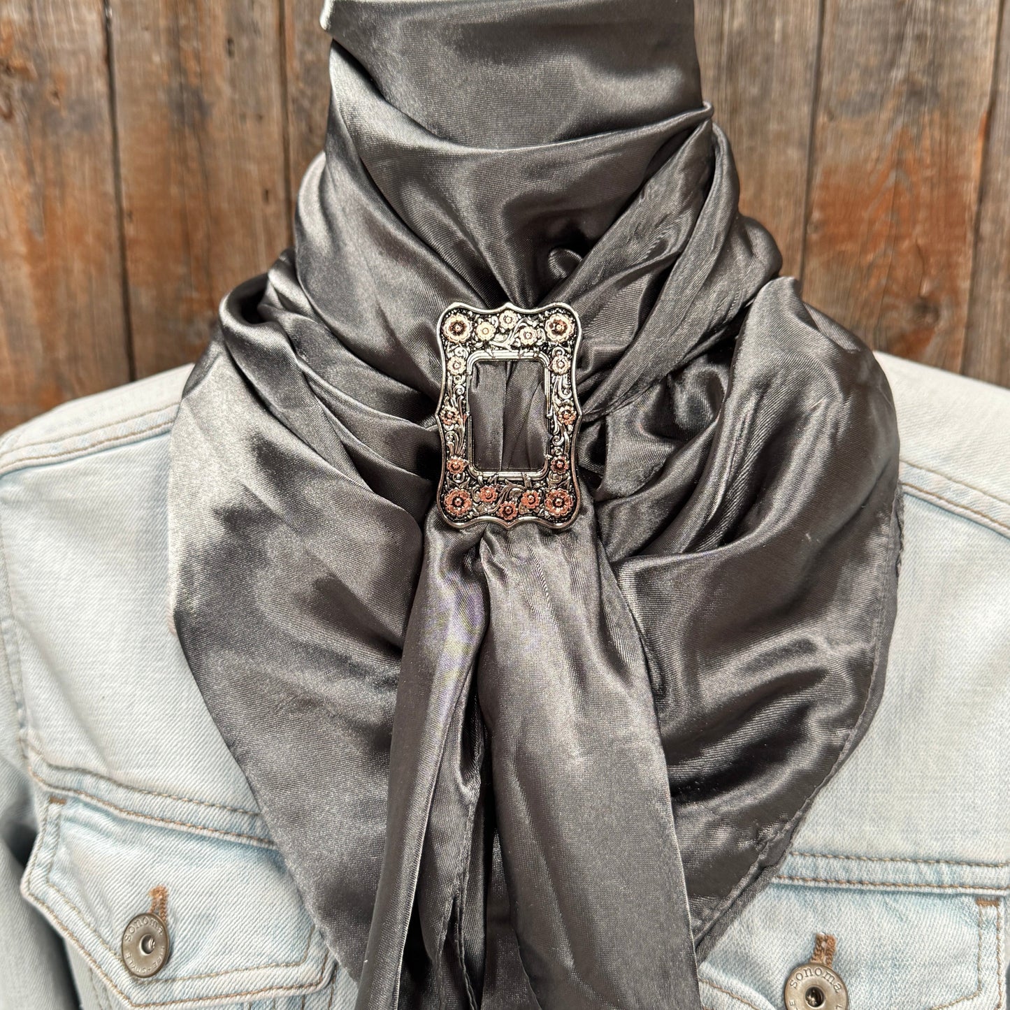 35X35" Solid Silver Wild Rag / Scarf WRS15 - Buckle Wild Rag Slides - Assorted