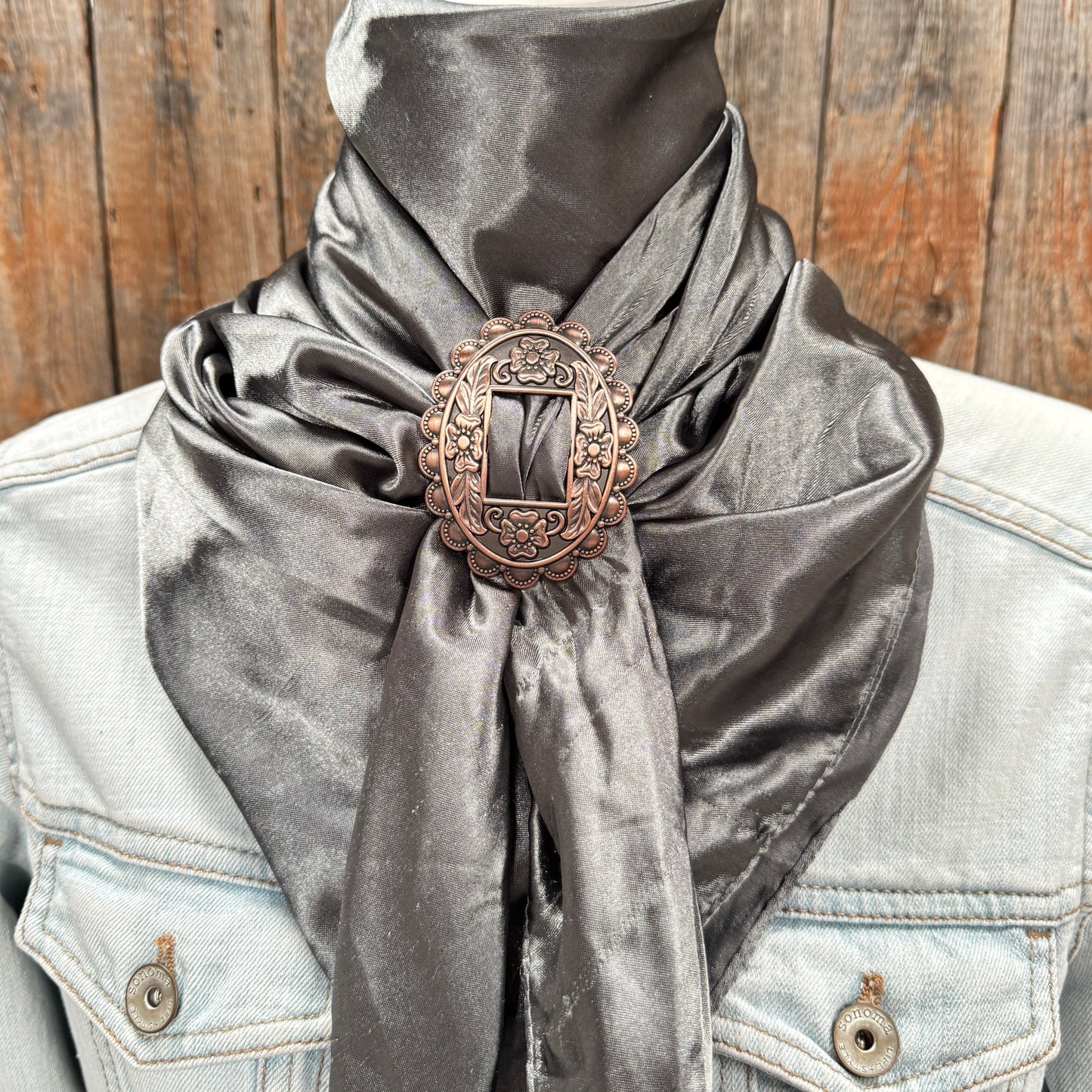 35X35" Solid Silver Wild Rag / Scarf WRS15 - Buckle Wild Rag Slides - Assorted