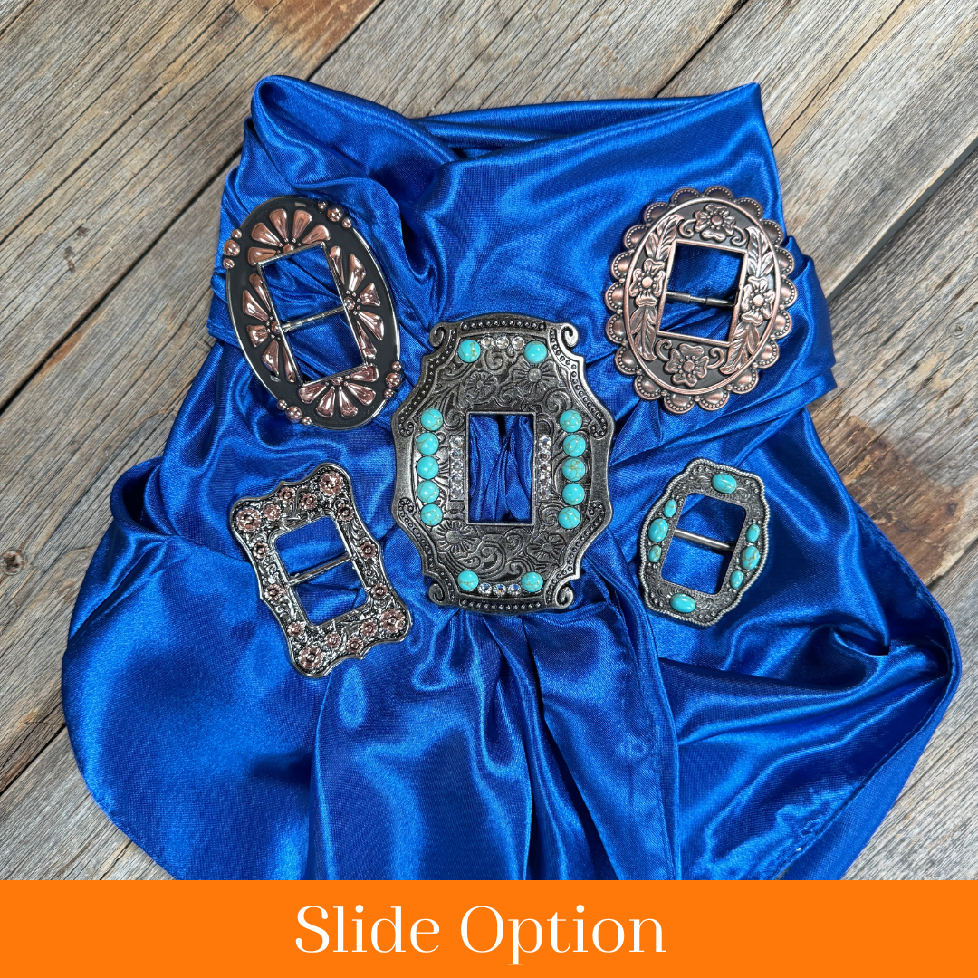 35X35" Solid Electric Blue Wild Rag / Scarf WRS17 - Buckle Wild Rag Slides - Assorted