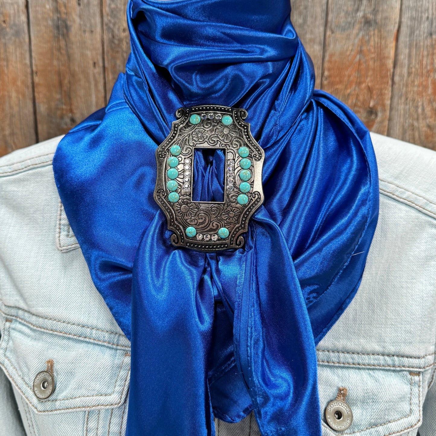 35X35" Solid Electric Blue Wild Rag / Scarf WRS17 - Buckle Wild Rag Slides - Assorted