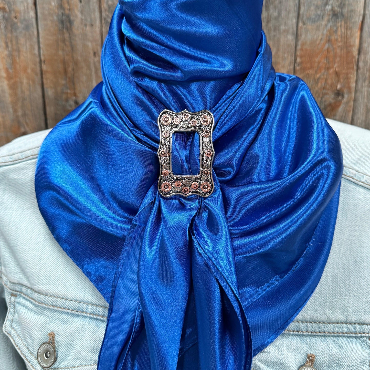 35X35" Solid Electric Blue Wild Rag / Scarf WRS17 - Buckle Wild Rag Slides - Assorted