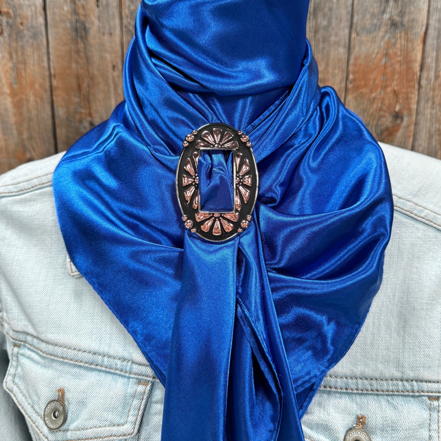 35X35" Solid Electric Blue Wild Rag / Scarf WRS17 - Buckle Wild Rag Slides - Assorted