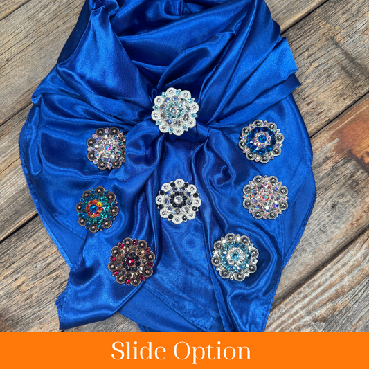 35X35" Solid Electric Blue Wild Rag / Scarf WRS17 - Crystal Concho Wild Rag Slides - Assorted