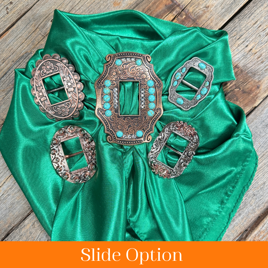 35X35" Solid Green Wild Rag / Scarf WRS18 - Buckle Wild Rag Slides - Assorted