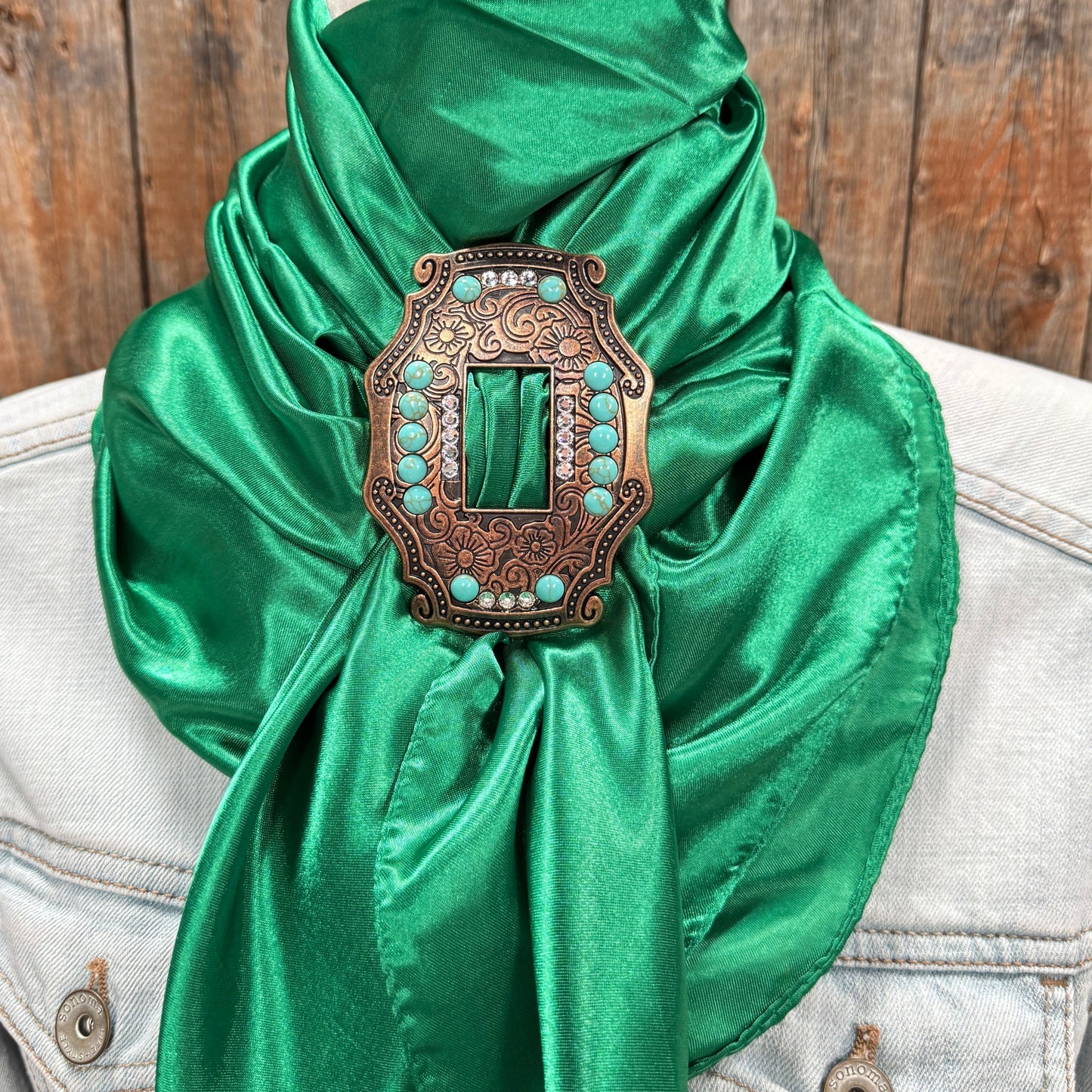 35X35" Solid Green Wild Rag / Scarf WRS18 - Buckle Wild Rag Slides - Assorted