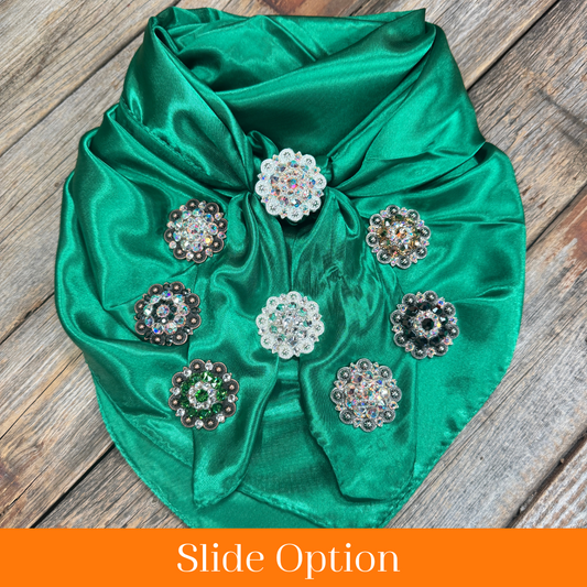 35X35" Solid Green Wild Rag / Scarf WRS18 - Crystal Concho Wild Rag Slides - Assorted