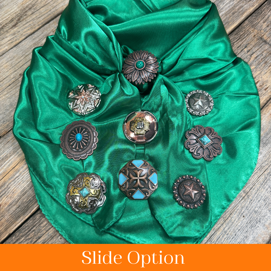 35X35" Solid Green Wild Rag / Scarf WRS18 - Western Concho Wild Rag Slides - Assorted