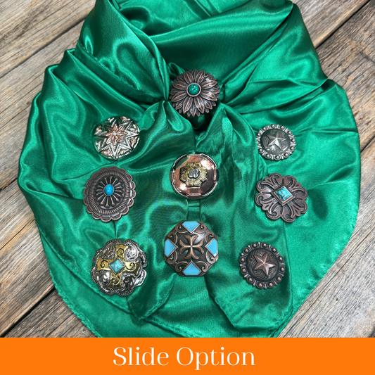 35X35" Solid Green Wild Rag / Scarf WRS18 - Western Concho Wild Rag Slides - Assorted