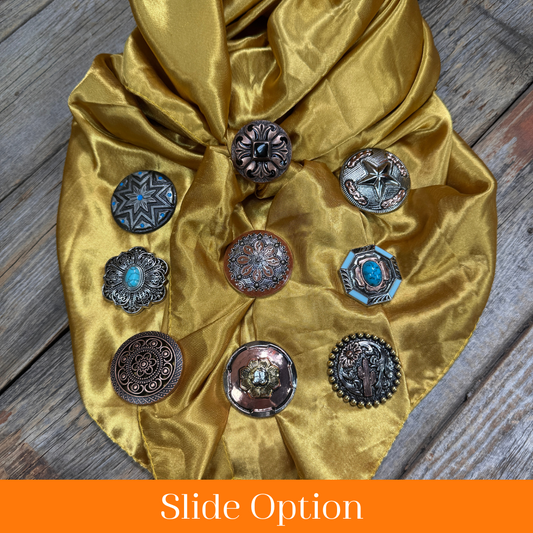 35X35" Solid Mustard Yellow Wild Rag / Scarf WRS19 - Western Concho Wild Rag Slides - Assorted