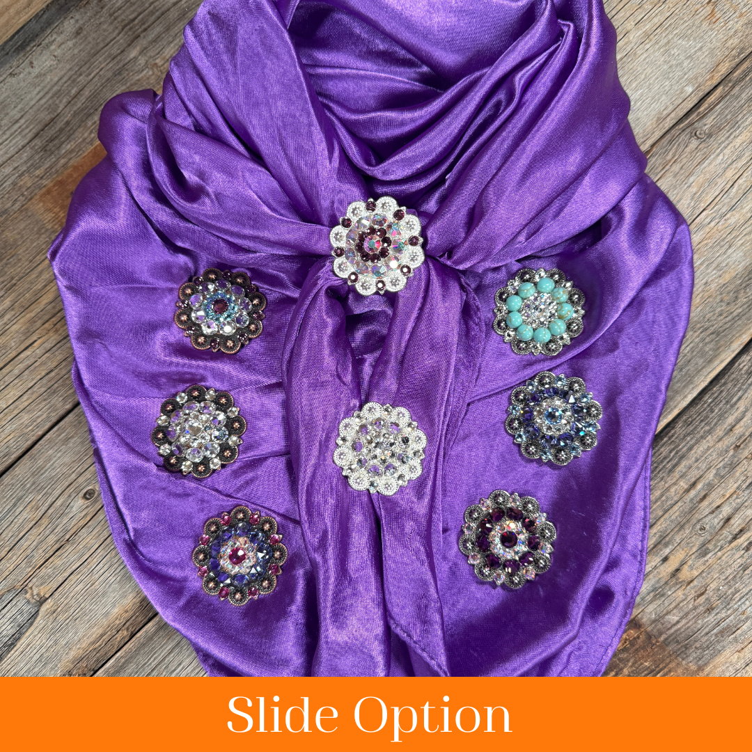 35X35" Solid Purple Wild Rag / Scarf WRS1 - Crystal Concho Wild Rag Slides - Assorted