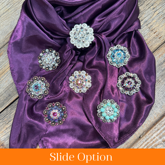 35X35" Solid Plum Wild Rag / Scarf WRS21 - Crystal Concho Wild Rag Slides - Assorted
