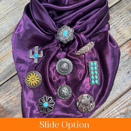 35X35" Solid Plum Wild Rag / Scarf WRS21 - Western Concho Wild Rag Slides - Assorted