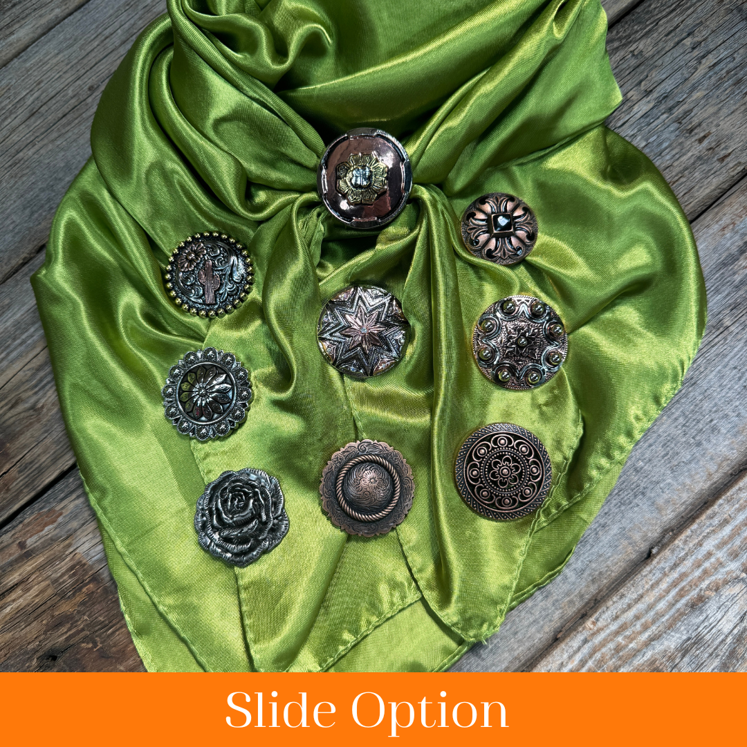35X35" Solid Light Green Wild Rag / Scarf WRS22 - Western Concho Wild Rag Slides - Assorted