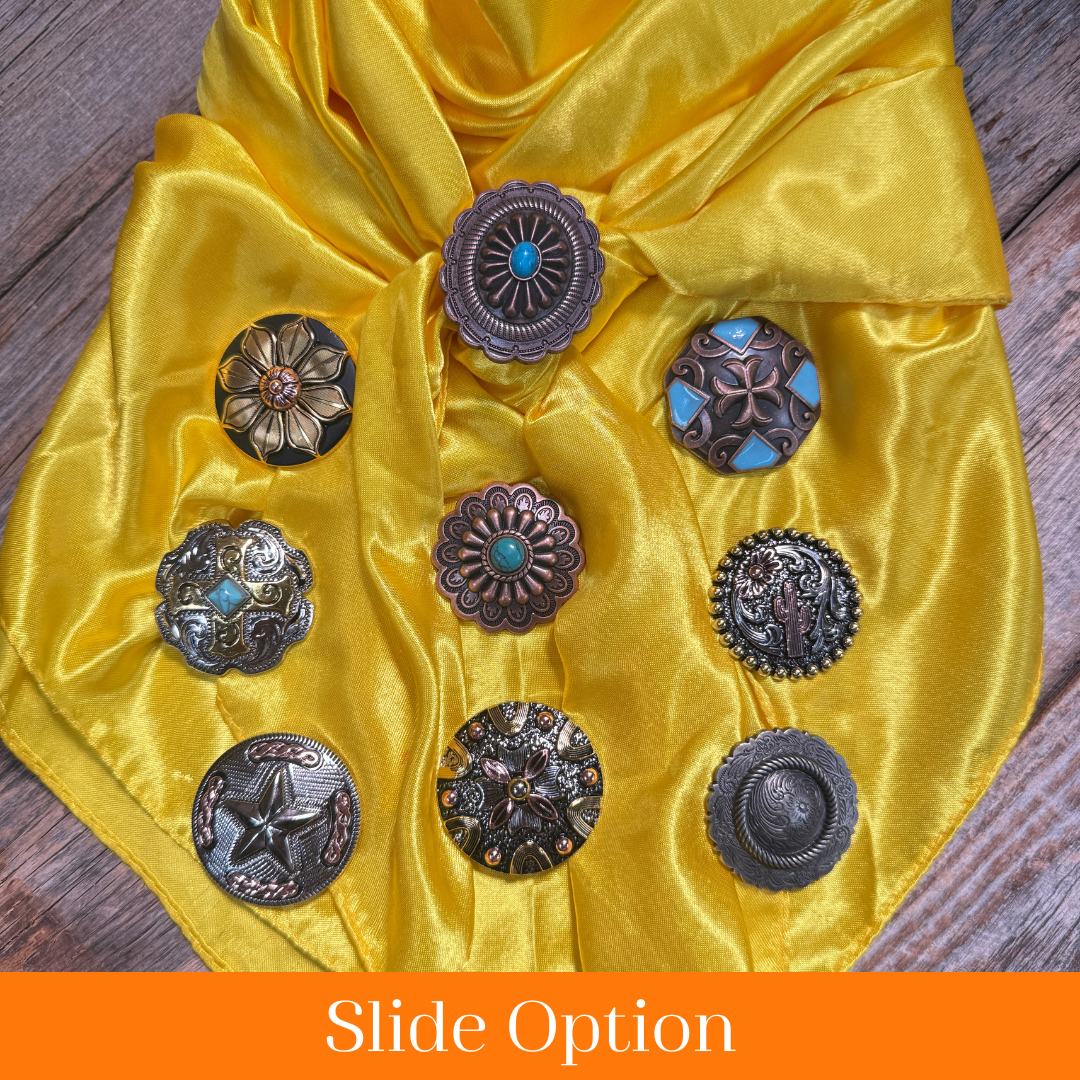 35X35" Solid Yellow Wild Rag / Scarf WRS23 - Western Concho Wild Rag Slides - Assorted