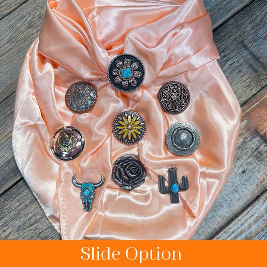 35X35" Solid Peach Wild Rag / Scarf WRS24 - Western Concho Wild Rag Slides - Assorted