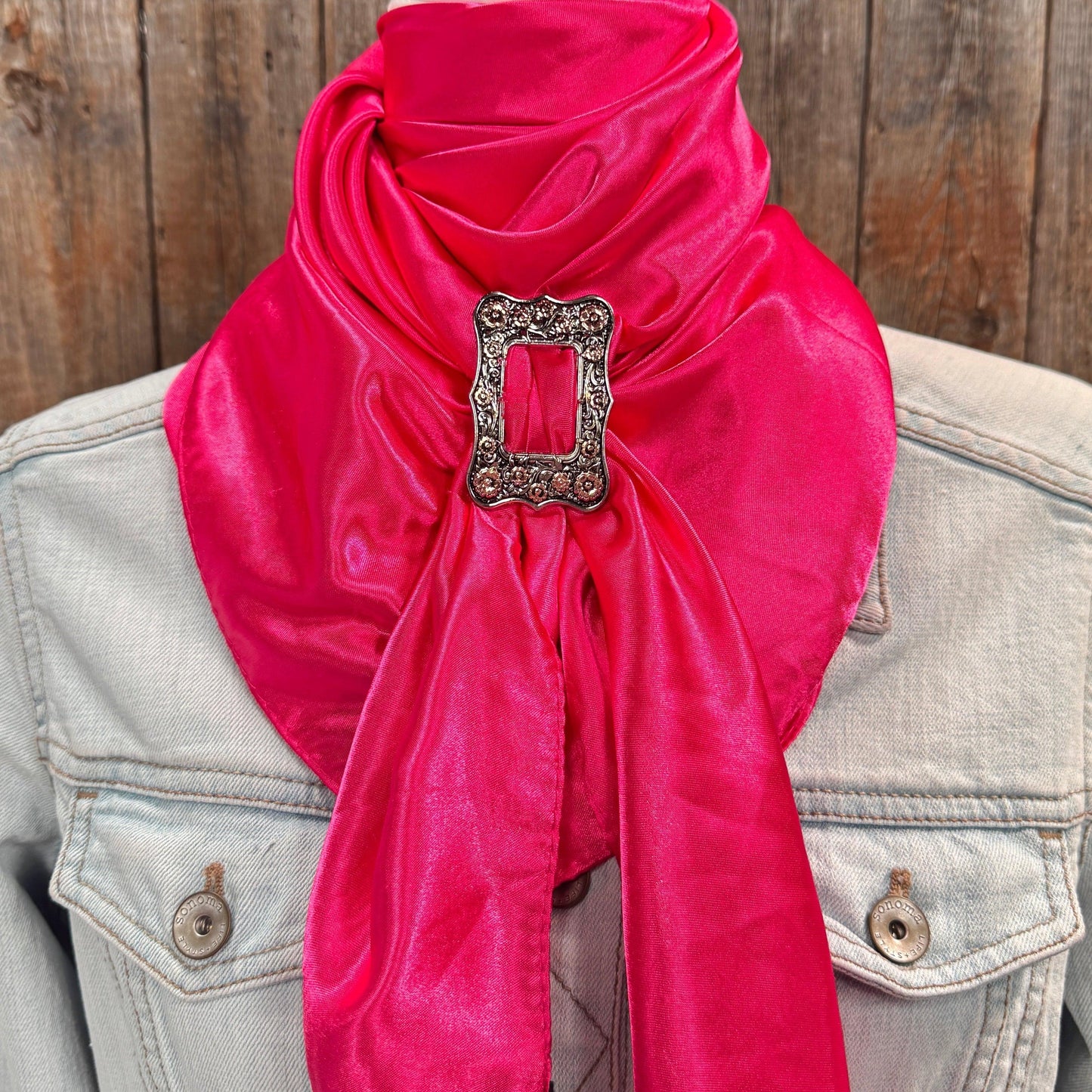 35X35" Solid Hot Pink Wild Rag / Scarf WRS25 - Buckle Wild Rag Slides - Assorted