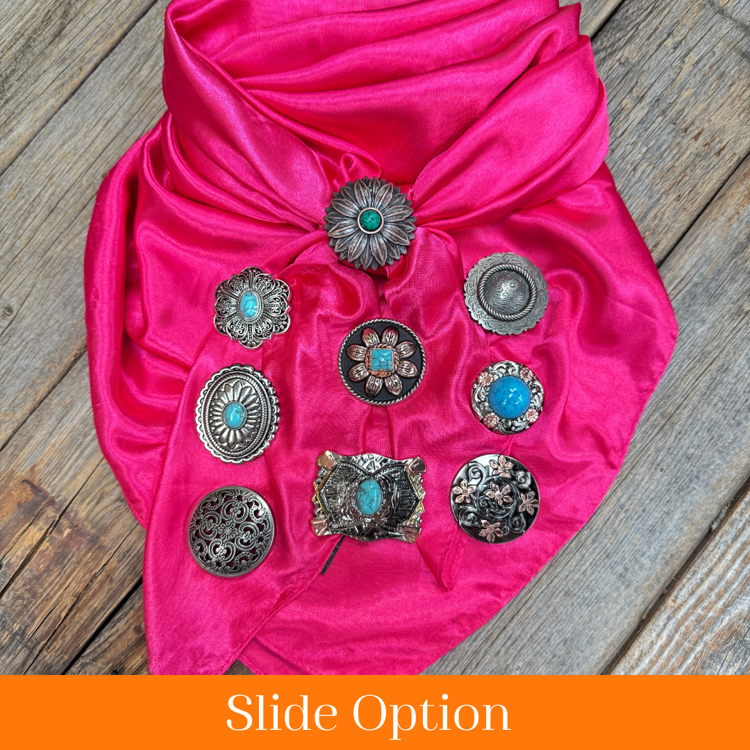 35X35" Solid Hot Pink Wild Rag / Scarf WRS25 - Western Concho Wild Rag Slides - Assorted