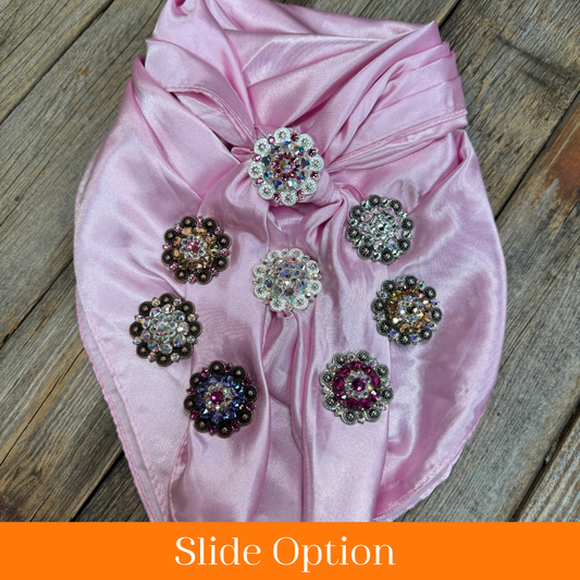 35X35" Solid Pink Wild Rag / Scarf WRS27 - Crystal Concho Wild Rag Slides - Assorted