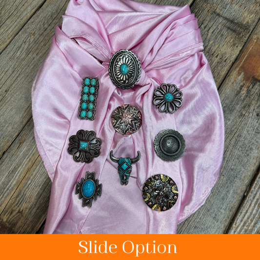 35X35" Solid Pink Wild Rag / Scarf WRS27 - Western Concho Wild Rag Slides - Assorted