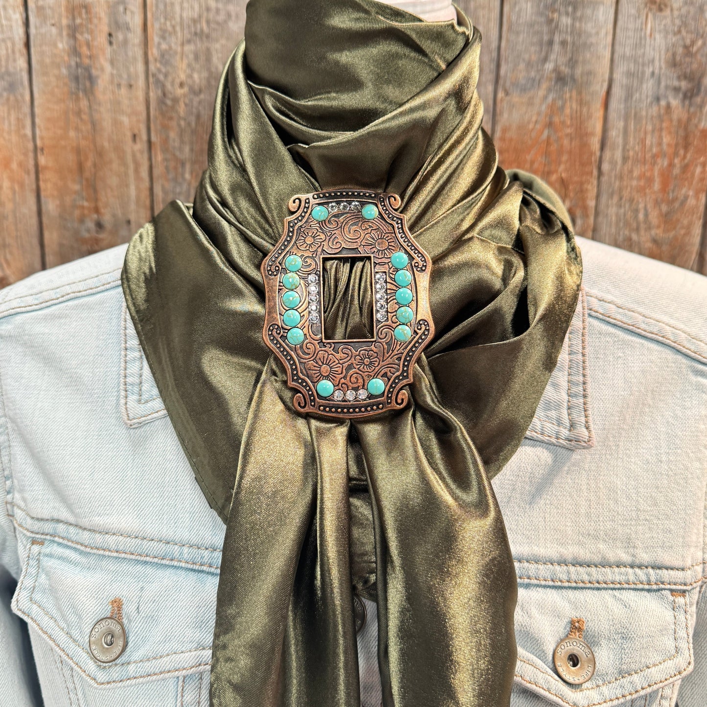 35X35" Solid Olive Wild Rag / Scarf WRS28 - Buckle Wild Rag Slides - Assorted