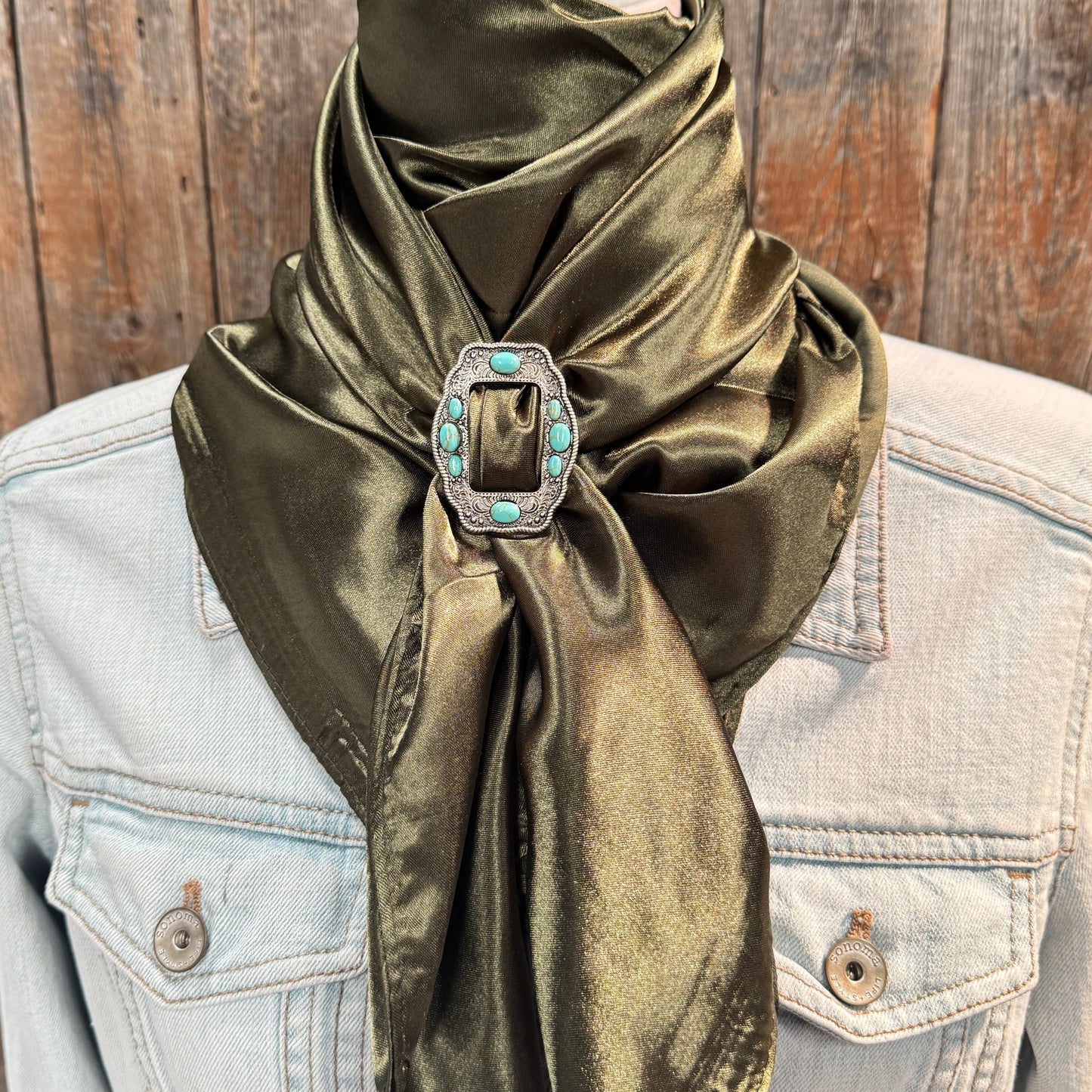 35X35" Solid Olive Wild Rag / Scarf WRS28 - Buckle Wild Rag Slides - Assorted