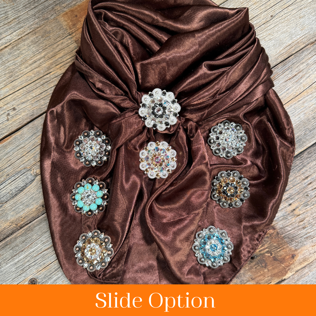 35X35" Solid Brown Wild Rag / Scarf WRS2 - Crystal Concho Wild Rag Slides - Assorted