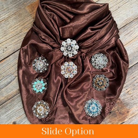 35X35" Solid Brown Wild Rag / Scarf WRS2 - Crystal Concho Wild Rag Slides - Assorted