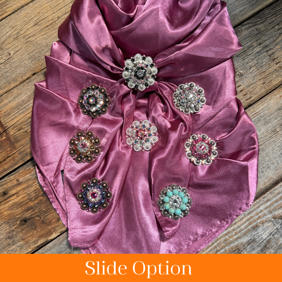 35X35" Solid Rose Wild Rag / Scarf WRS6 - Crystal Concho Wild Rag Slides - Assorted