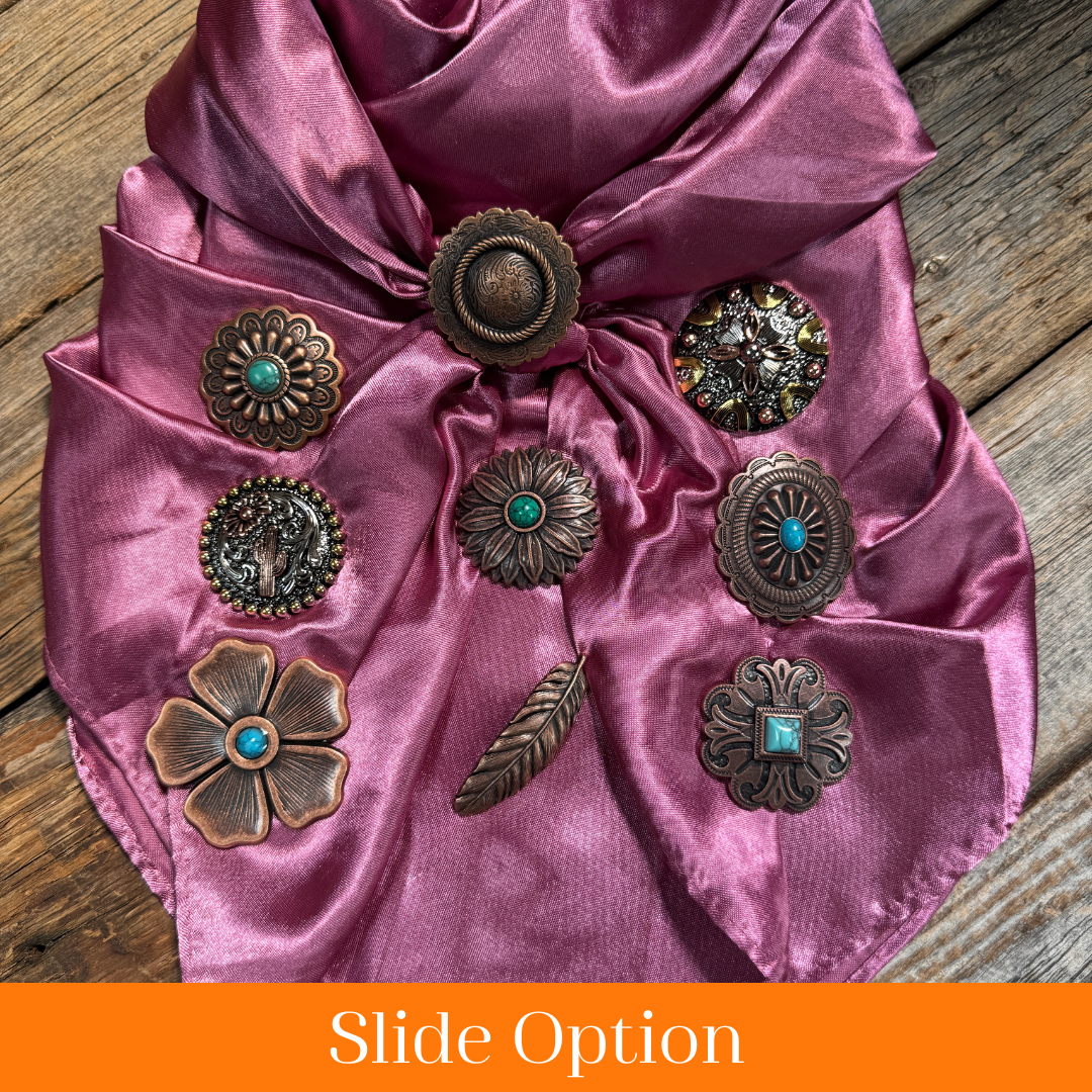 35X35" Solid Rose Wild Rag / Scarf WRS6 - Western Concho Wild Rag Slides - Assorted