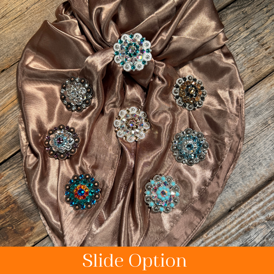 35X35" Solid Tan Wild Rag / Scarf WRS7 - Crystal Concho Wild Rag Slides - Assorted