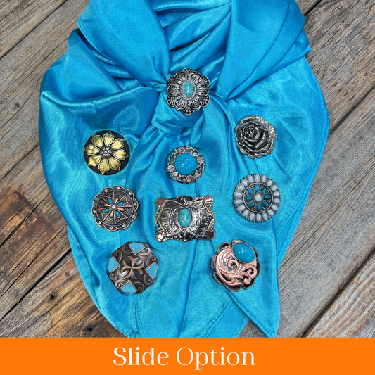 35X35" Solid Aqua Wild Rag / Scarf WRS8 - Western Concho Wild Rag Slides - Assorted