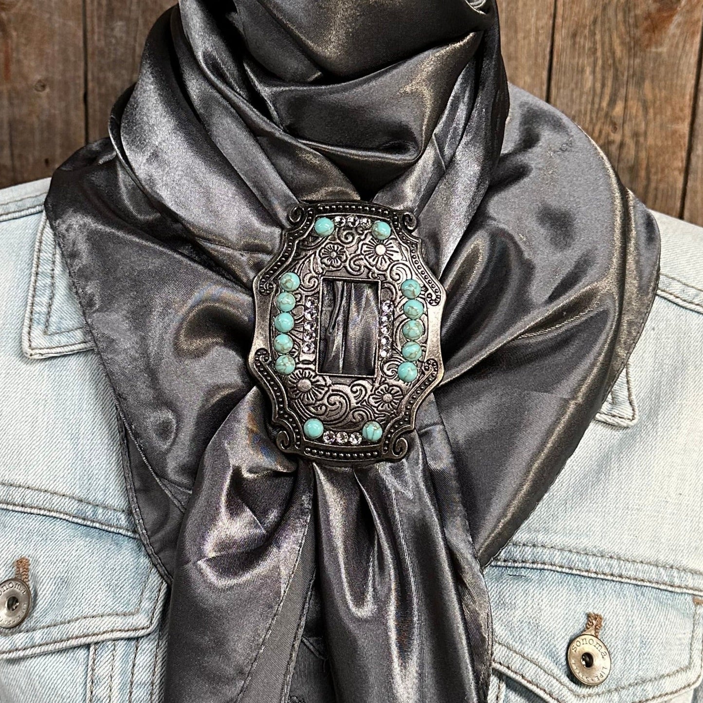 35X35" Solid Silver Wild Rag / Scarf WRS15 - Buckle Wild Rag Slides - Assorted