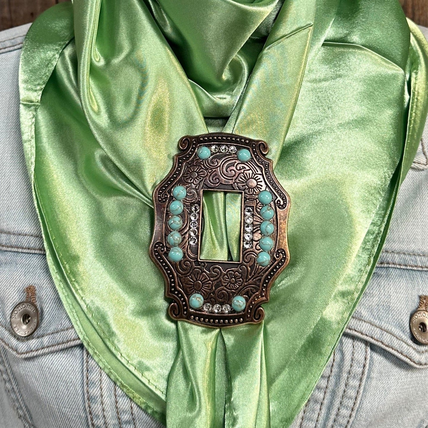 35X35" Solid Lime Wild Rag / Scarf WRS26 - Buckle Wild Rag Slides - Assorted