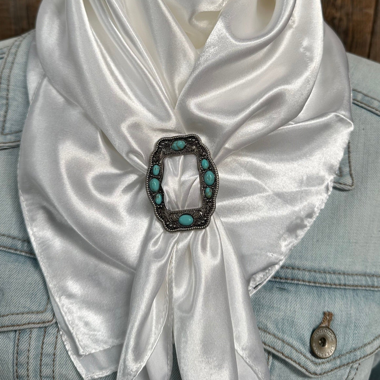 35X35" Solid White Wild Rag / Scarf WRS3 - Buckle Wild Rag Slides - Assorted