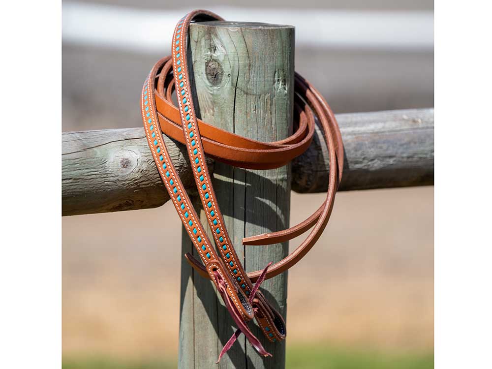 Western Split Reins with Turquoise Buckstitching