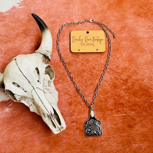 Western Engraved Cow Tag Necklace Ranch-Inspired Jewelry