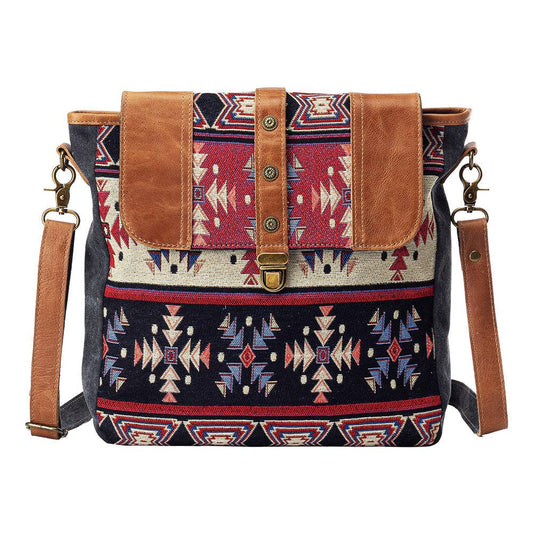 Eleventy Rawe Western Leather & Canvas Shoulder Bag