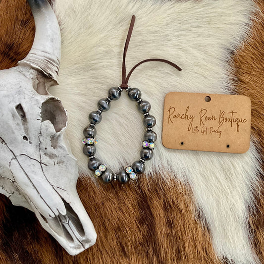 Western Navajo Style Pearl & Stone Stretch Bracelet